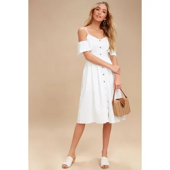 Lulu’s I've Got Love White Off-the-Shoulder Midi Dress size medium - Picture 3 of 15